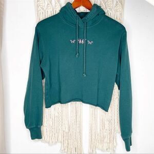 Hollister Crop Hoodie SZ XS Butterflies Y2K Green Retro Pullover 90s Vibes